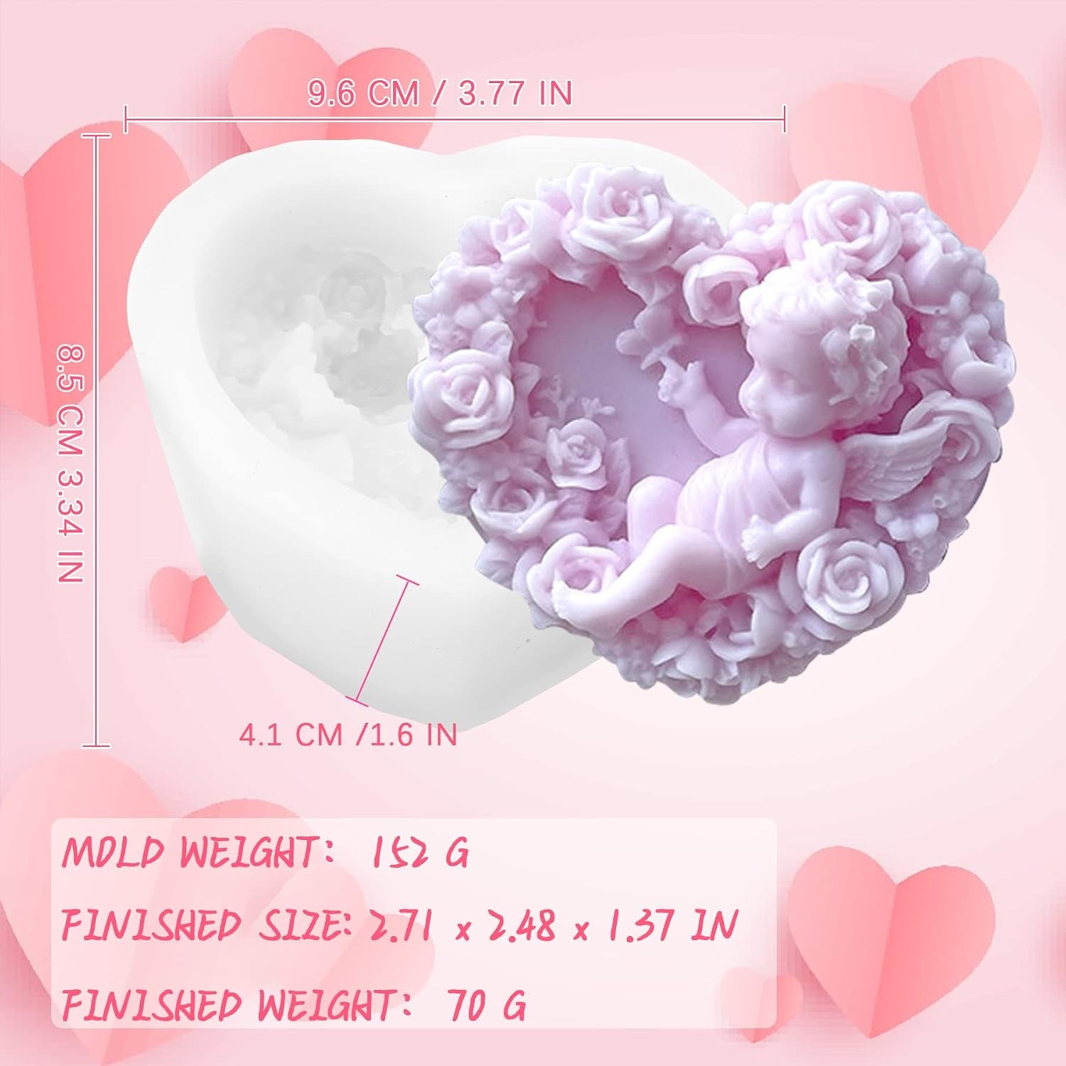 Angel Heart Candle Silicone Mould Valentine'S Day Resin Casting Mold for DIY Candle Making Homemade Soap Polymer Clay Craft Plaster