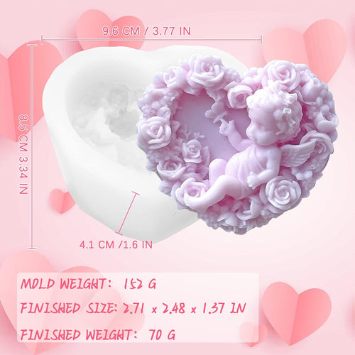 Angel Heart Candle Silicone Mould Valentine'S Day Resin Casting Mold for DIY Candle Making Homemade Soap Polymer Clay Craft Plaster
