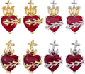1 Box 8Pcs Real 18K Gold Plated Sacred Heart Charms Silver Heart Rhinestone Charm Valentine'S Day Gothic Heart Pendants for Jewelry Making Necklace Bracelet Earrings Women DIY Crafts
