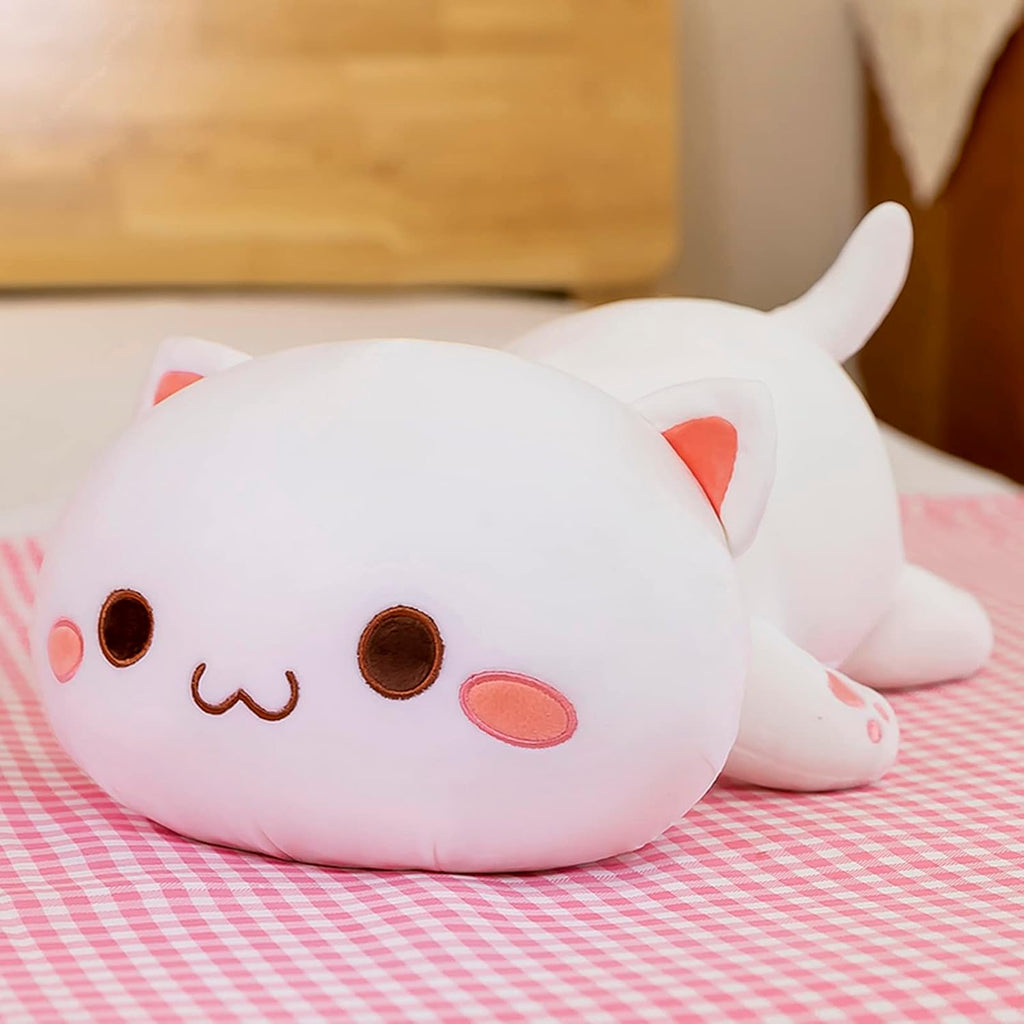 Cat Plushie, Soft Stuffed Stuffed Animal Toy Gift(White round Eyes,27In)