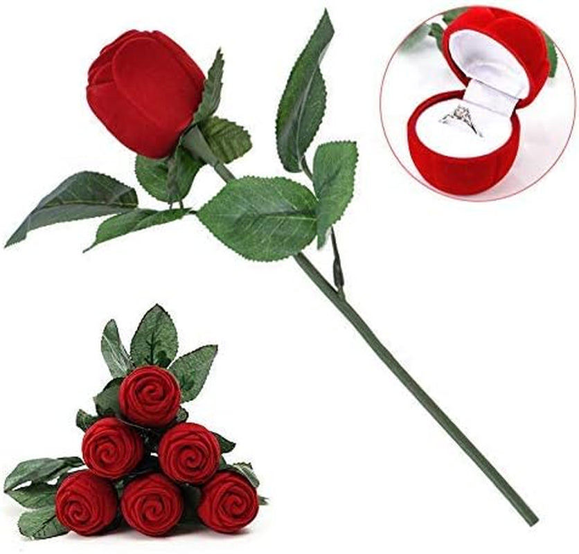 Red Rose Ring Box, Red Rose Shape Propose Earring Jewelry Box Romantic Proposal Ring Case for Girlfriends Lover Engagement Wedding Valentine'S Day