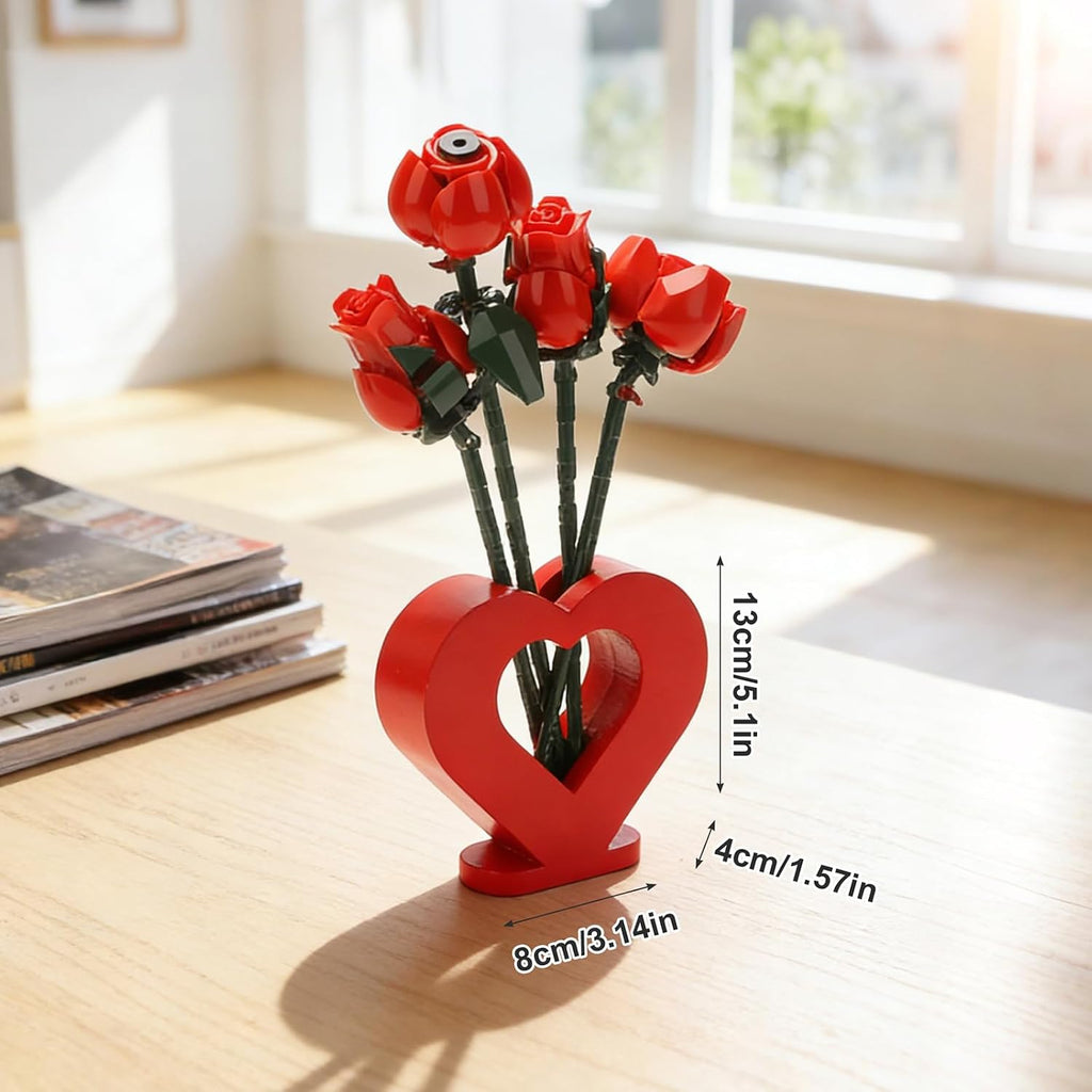 Vase for Lego Flowers 40524 40747 40725 40460,Heart-Shaped Wooden Display Stand for Lego Flower Bouquet Building Set for Lego Roses Cherry Blossom Sunflower Tulips Lotus,Gift for Lego Flowers Lover