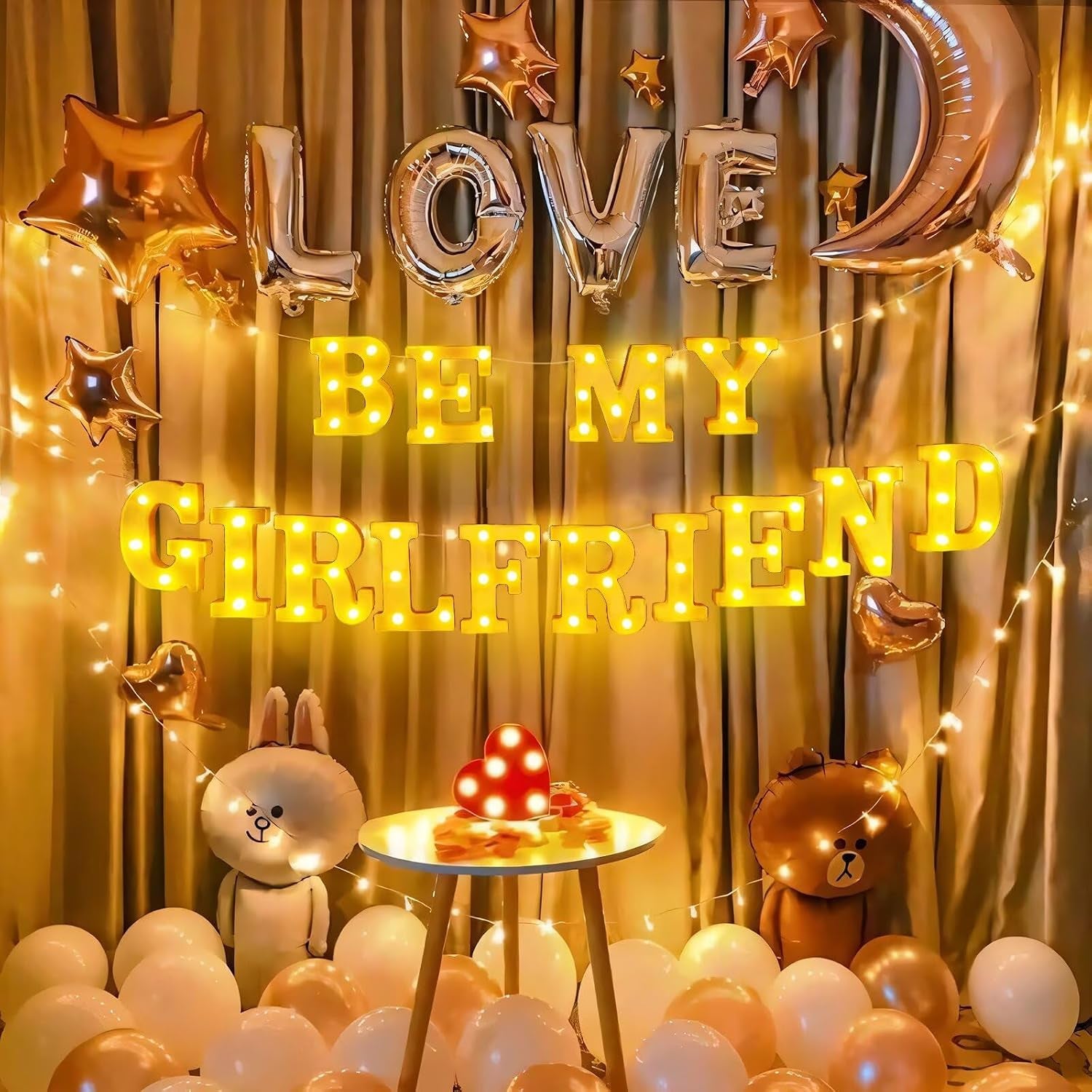Be My Girlfriend Light up Letters with 1000 Rose Petals