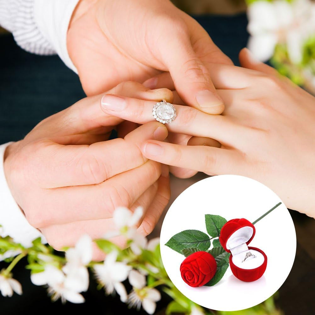 Red Rose Ring Box, Red Rose Shape Propose Earring Jewelry Box Romantic Proposal Ring Case for Girlfriends Lover Engagement Wedding Valentine'S Day