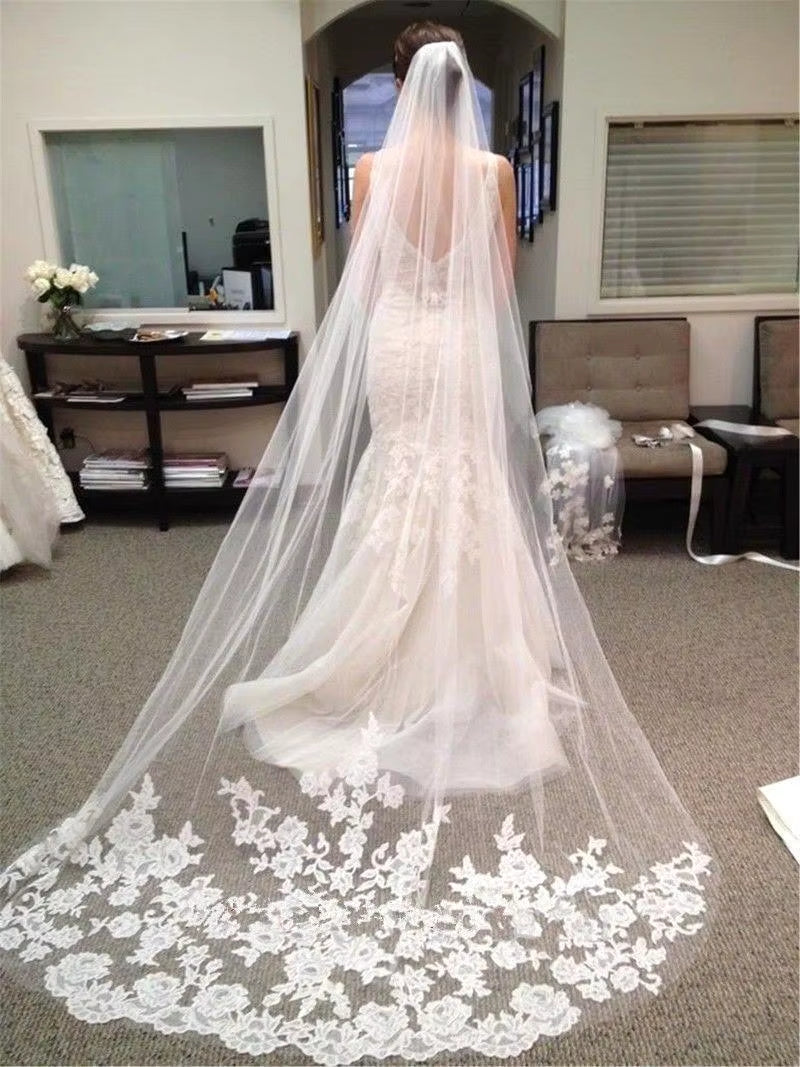 Wedding Accessories Mariage 3M Wedding Veil with Comb Lace Edge Cathedral Wedding Veil Bridal Veils Velos De Novia Largos