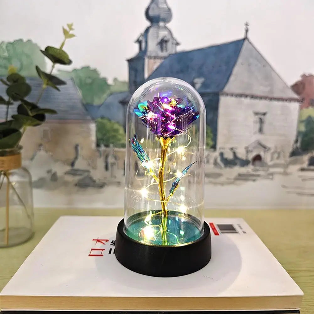 Everlasting Rose LED Glass Dome Bouquet Romantic Illuminated Ornament Perfect Valentine'S Day Christmas Home Decor Romantic Gift