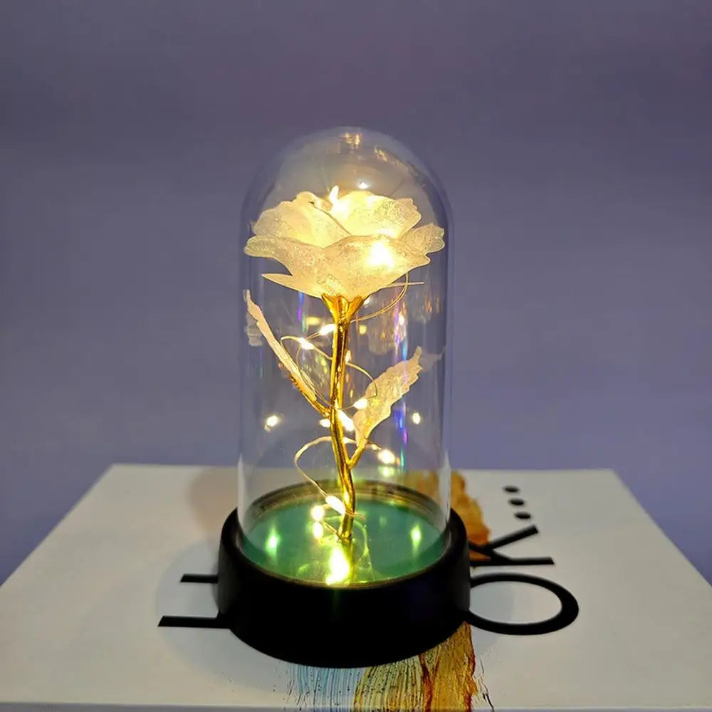 Everlasting Rose LED Glass Dome Bouquet Romantic Illuminated Ornament Perfect Valentine'S Day Christmas Home Decor Romantic Gift