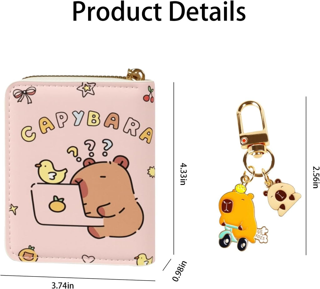 Small Cute Pink Capybara Wallet,Pu Leather Coin Purse with Zipper Pocket
