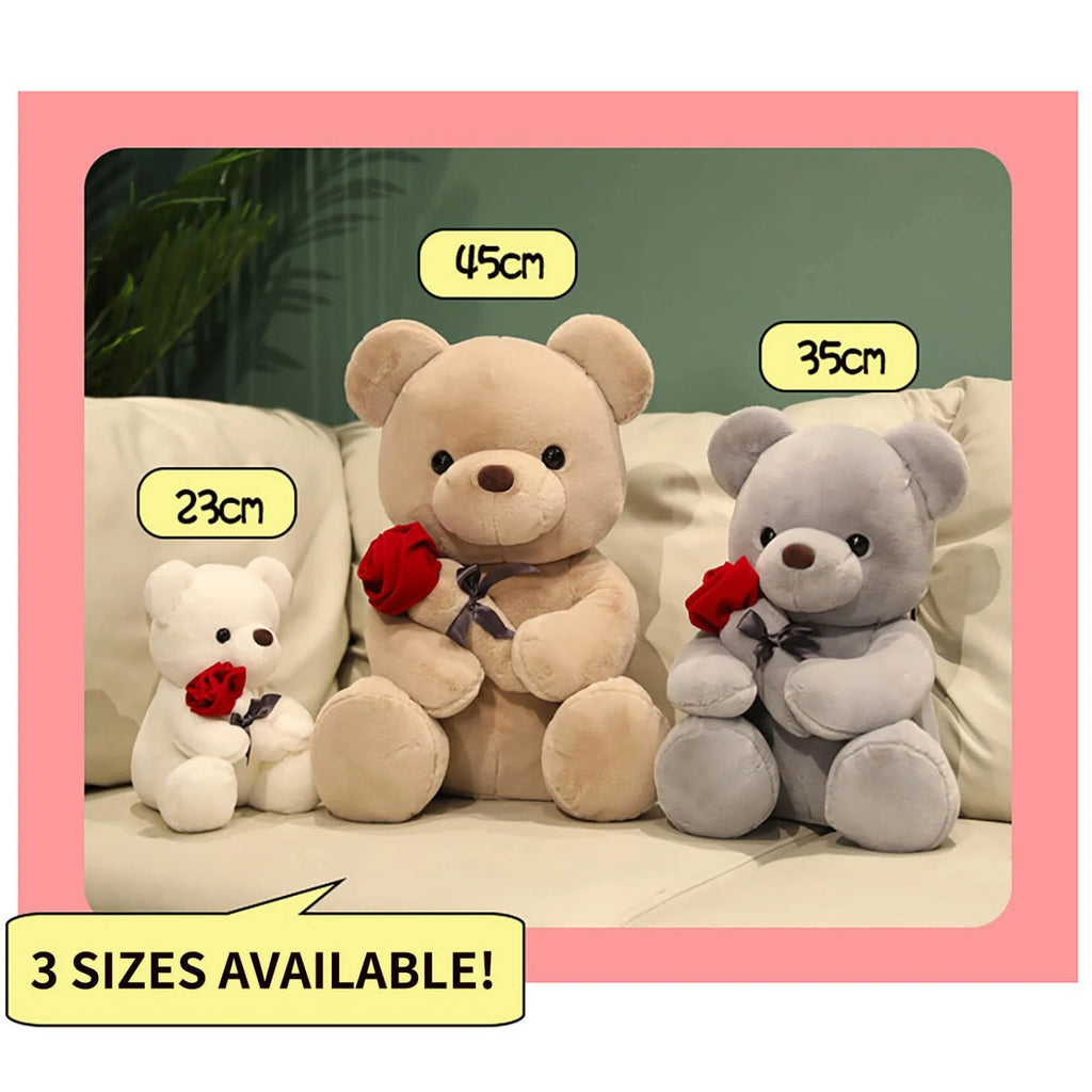 9.1" Valentines Day Stuffed Animals Teddy Bear with Rose, Large Rose Bear Valentines Day Gift Plush Toy Cartoon Cuddly Doll Birthday Party Holiday Wedding Decor Gift Stuffed Animals