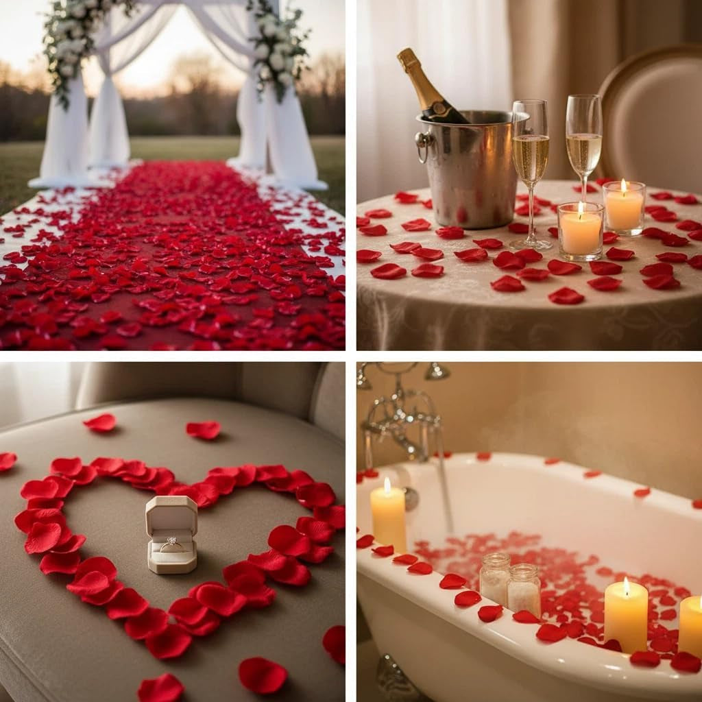 3000PCS Red Rose Petals for Romantic Night for Her Set, Artificial Roses Flower Petals for Romantic Night, Valentines Day Decor and Wedding, Event, Party, Decorations, Decoration Wedding Party
