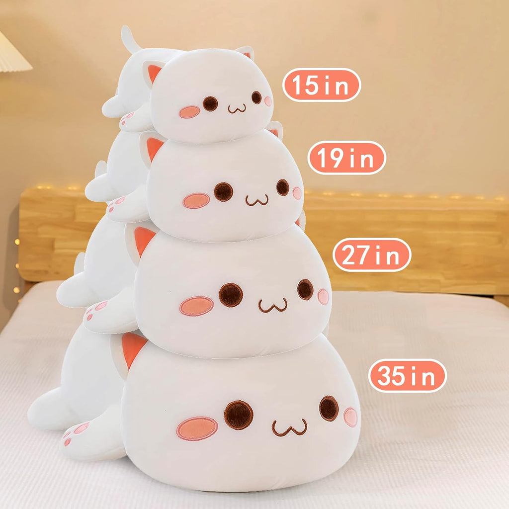 Cat Plushie, Soft Stuffed Stuffed Animal Toy Gift(White round Eyes,27In)