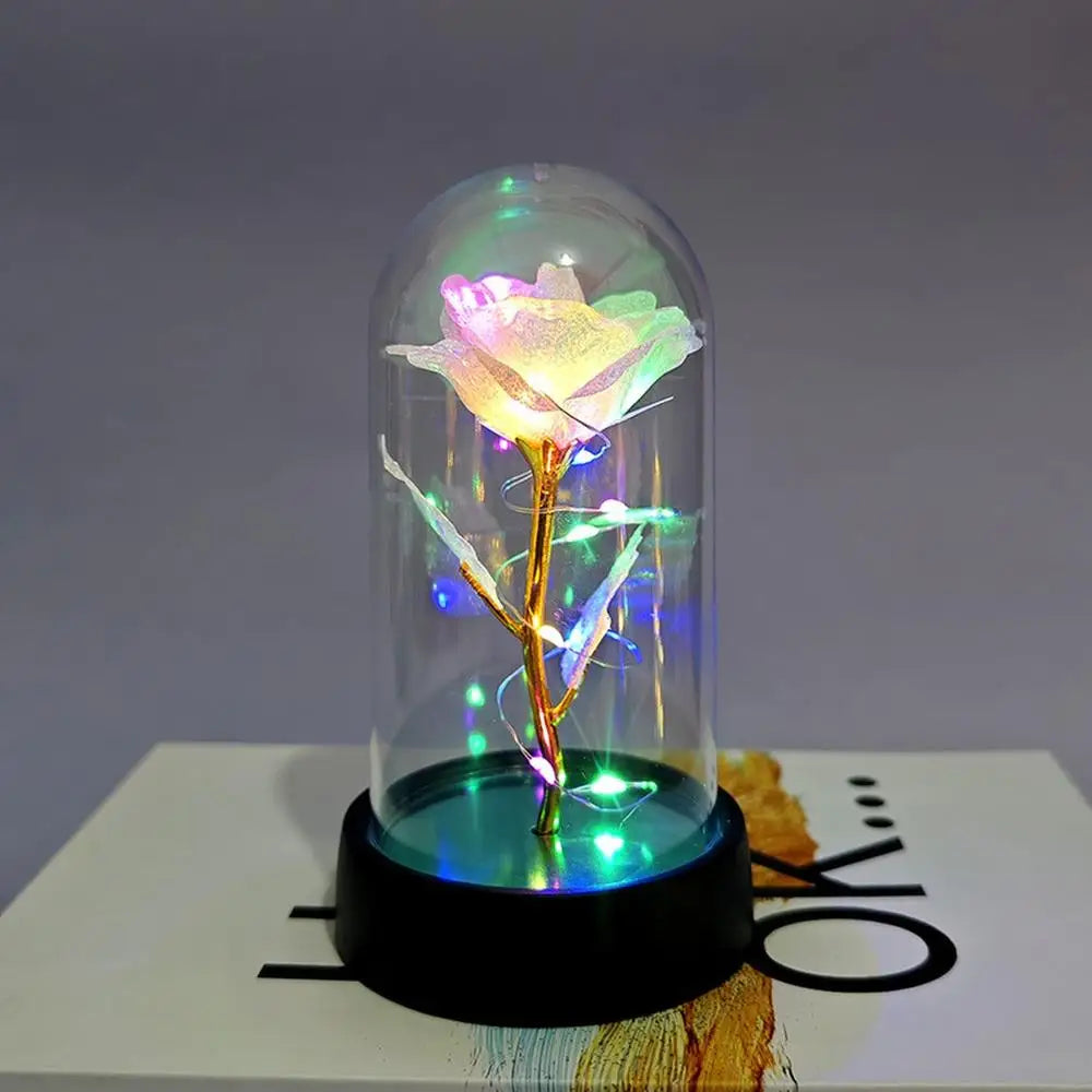 Everlasting Rose LED Glass Dome Bouquet Romantic Illuminated Ornament Perfect Valentine'S Day Christmas Home Decor Romantic Gift
