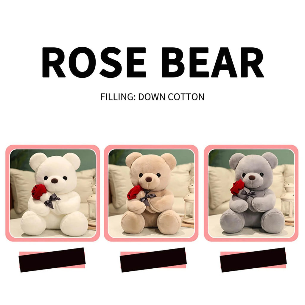9.1" Valentines Day Stuffed Animals Teddy Bear with Rose, Large Rose Bear Valentines Day Gift Plush Toy Cartoon Cuddly Doll Birthday Party Holiday Wedding Decor Gift Stuffed Animals