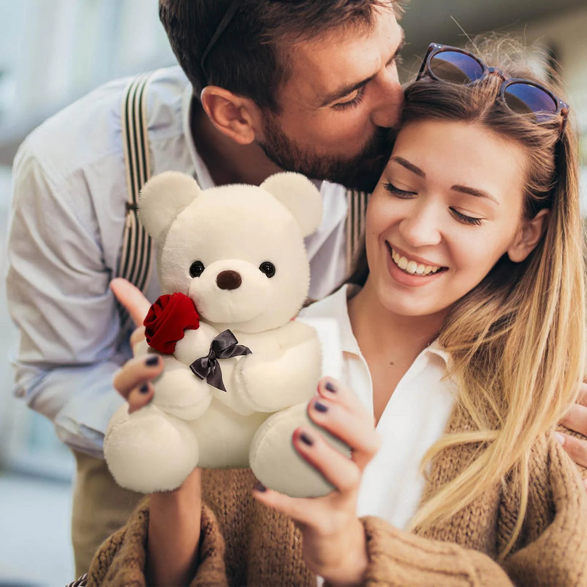 9.1" Valentines Day Stuffed Animals Teddy Bear with Rose, Large Rose Bear Valentines Day Gift Plush Toy Cartoon Cuddly Doll Birthday Party Holiday Wedding Decor Gift Stuffed Animals