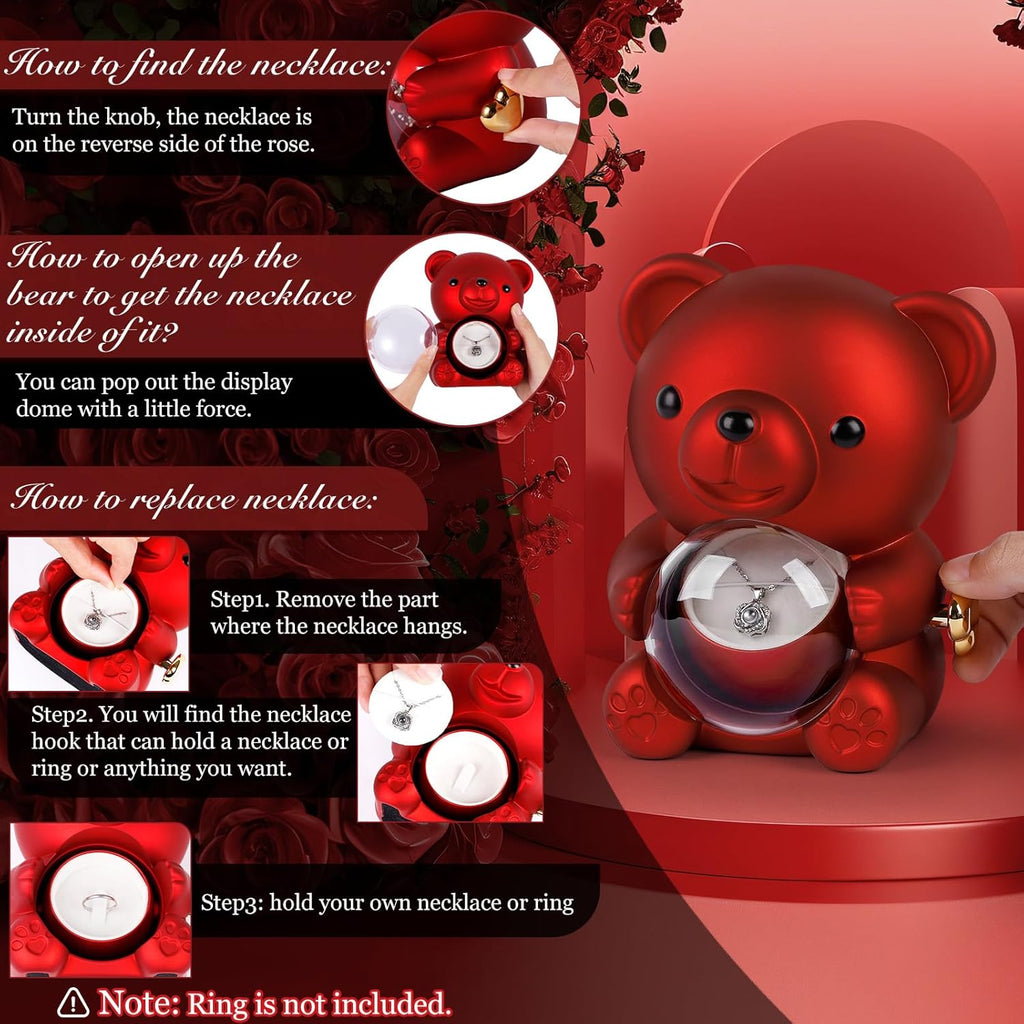 Romantic Rose Bear Teddy with Preserved Rose for Mother'S Day, Bear Gifts for Wife, Rose Bear Gift Box Set Valentine'S Day Decor Gift for Her Women, Valentine'S Day Weddings, Red
