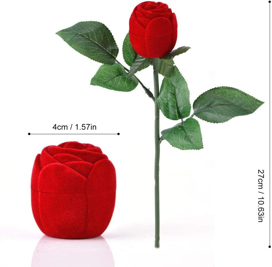 Red Rose Ring Box, Red Rose Shape Propose Earring Jewelry Box Romantic Proposal Ring Case for Girlfriends Lover Engagement Wedding Valentine'S Day