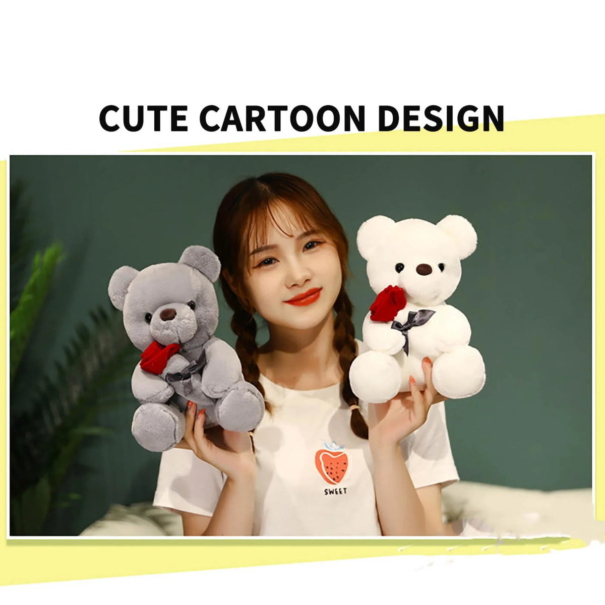 9.1" Valentines Day Stuffed Animals Teddy Bear with Rose, Large Rose Bear Valentines Day Gift Plush Toy Cartoon Cuddly Doll Birthday Party Holiday Wedding Decor Gift Stuffed Animals