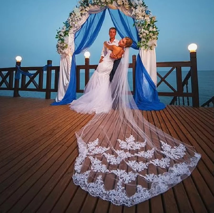 Wedding Accessories Mariage 3M Wedding Veil with Comb Lace Edge Cathedral Wedding Veil Bridal Veils Velos De Novia Largos
