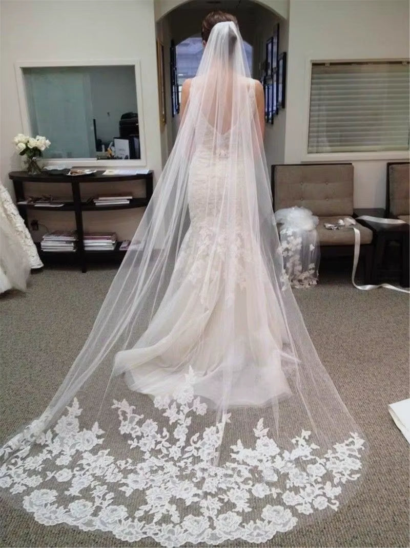 Wedding Accessories Mariage 3M Wedding Veil with Comb Lace Edge Cathedral Wedding Veil Bridal Veils Velos De Novia Largos