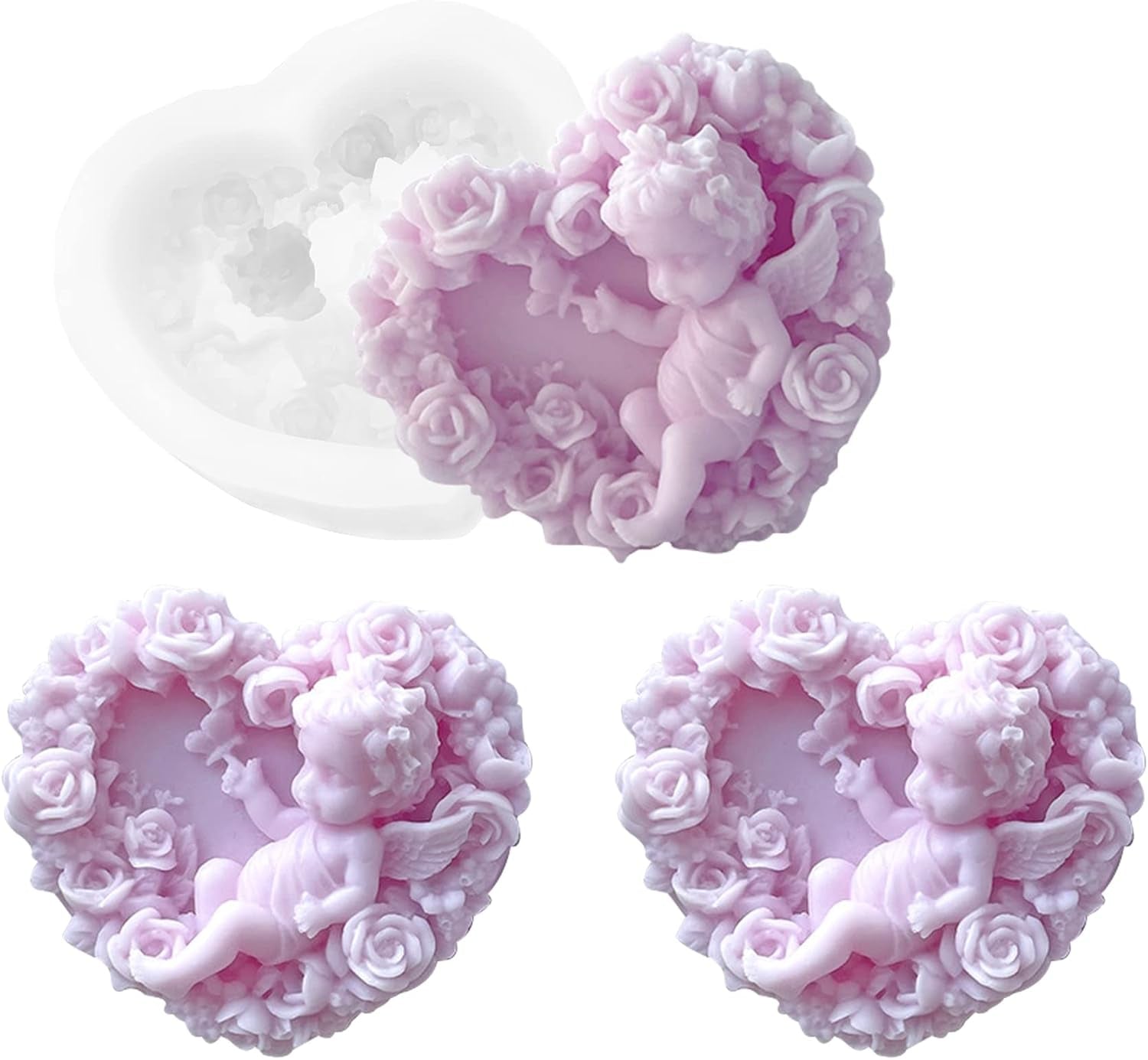 Angel Heart Candle Silicone Mould Valentine'S Day Resin Casting Mold for DIY Candle Making Homemade Soap Polymer Clay Craft Plaster