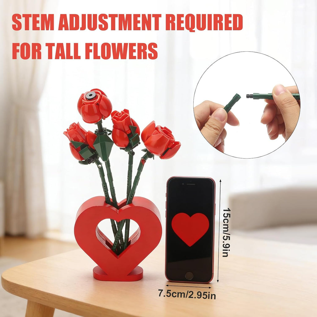 Vase for Lego Flowers 40524 40747 40725 40460,Heart-Shaped Wooden Display Stand for Lego Flower Bouquet Building Set for Lego Roses Cherry Blossom Sunflower Tulips Lotus,Gift for Lego Flowers Lover