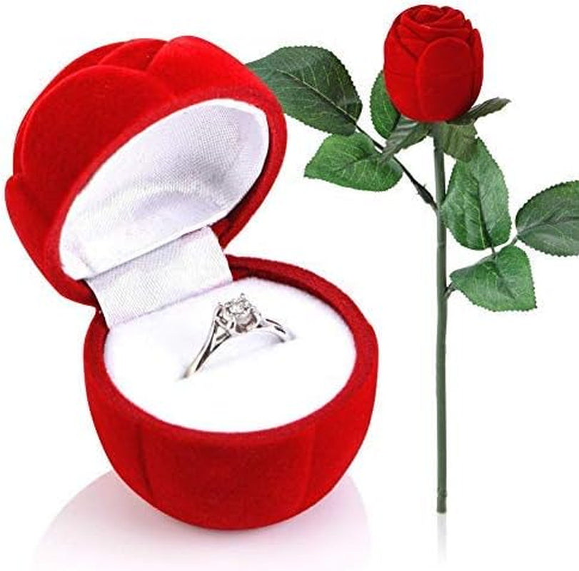 Red Rose Ring Box, Red Rose Shape Propose Earring Jewelry Box Romantic Proposal Ring Case for Girlfriends Lover Engagement Wedding Valentine'S Day