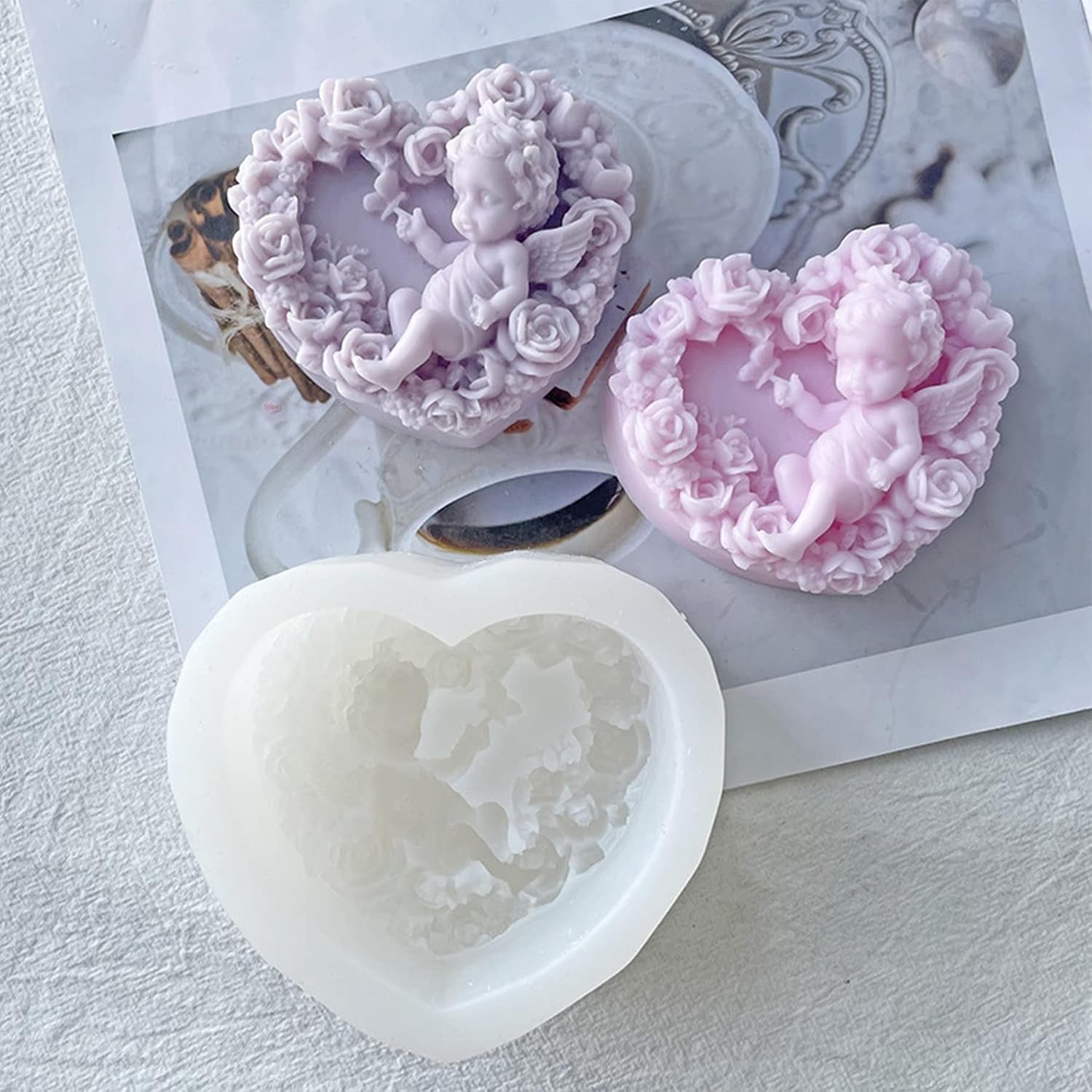 Angel Heart Candle Silicone Mould Valentine'S Day Resin Casting Mold for DIY Candle Making Homemade Soap Polymer Clay Craft Plaster